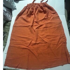 Filosofia LA 100% Linen Maxi Dress Orange Terracotta Boho Sleeveless Medium